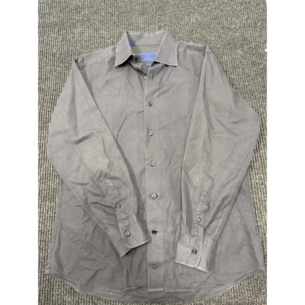 David Donahue Trim Fit Men's Gray Dress Shirt 16 32/33 Long Sleeve Cotton